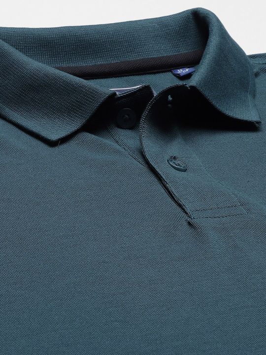 Louis Philippe Men Teal Green Polo Collar T-shirt