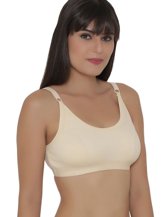 Low Impact Cotton Non-Padded Non-Wired Sports Bra in Nude