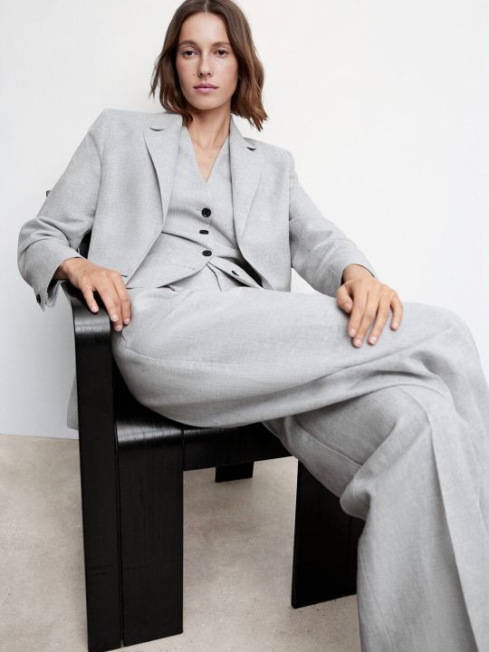 MANGO Linen Cotton Single-Breasted Blazer