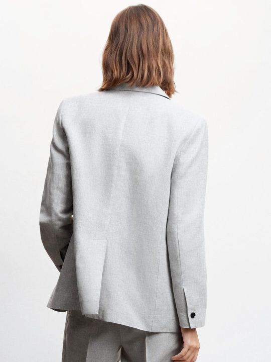 MANGO Linen Cotton Single-Breasted Blazer
