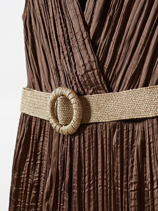 MANGO Satin Finish Pleated Basic Jumpsuit with Belt