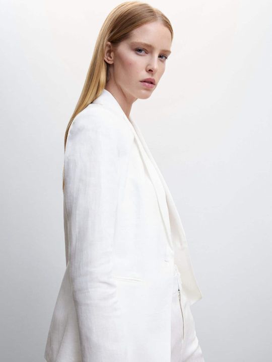 MANGO Sustainable Shawl Collars Linen Casual Single-Breasted Blazer