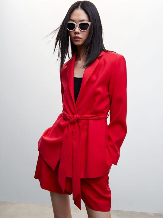 MANGO Valentine Collection Sustainable Open Front Blazer With Belt
