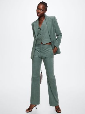 MANGO Women Green Solid Single Breasted Corduroy Sustainable Blazer