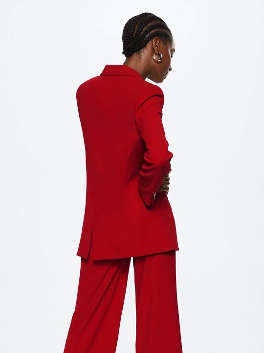 MANGO Women Red Sustainable Solid Double-Breasted Blazer