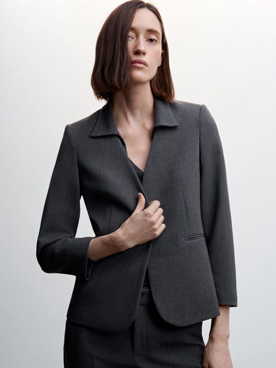 MANGO Women Solid Front-Open Sustainable Smart Casual Blazer