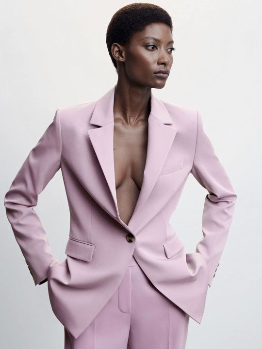 MANGO Women Sustainable Solid Singe-Breasted Formal Blazer