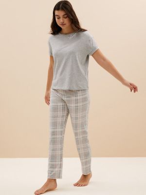 Marks & Spencer Women Checked Night Suit