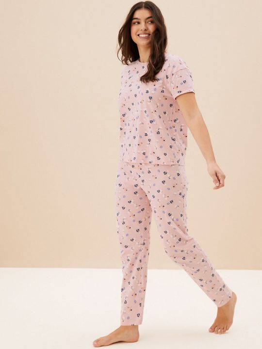 Marks & Spencer Women Floral Printed Pure Cotton Night Suit