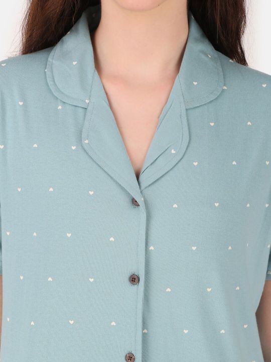 Masha Women Turquoise Blue Printed Night suit