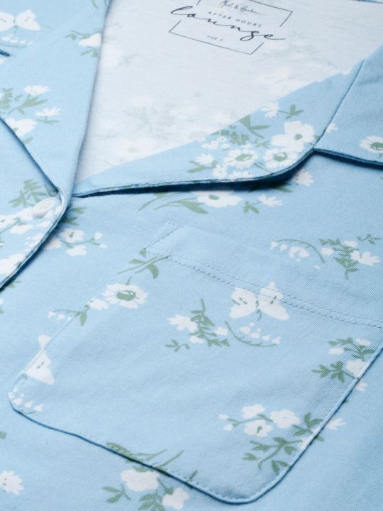 Mast & Harbour Women Blue & White Printed Night suit