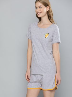 Mast & Harbour Women Grey Melange Solid Night suit