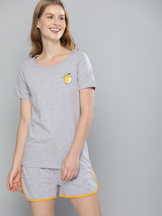 Mast & Harbour Women Grey Melange Solid Night suit