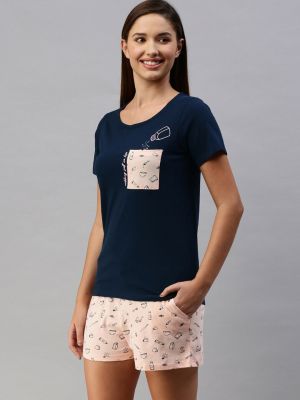 Mast & Harbour Women Navy Blue Solid Night suit