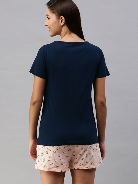 Mast & Harbour Women Navy Blue Solid Night suit