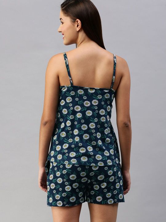 Mast & Harbour Women Navy Blue & White Floral Printed Night suit