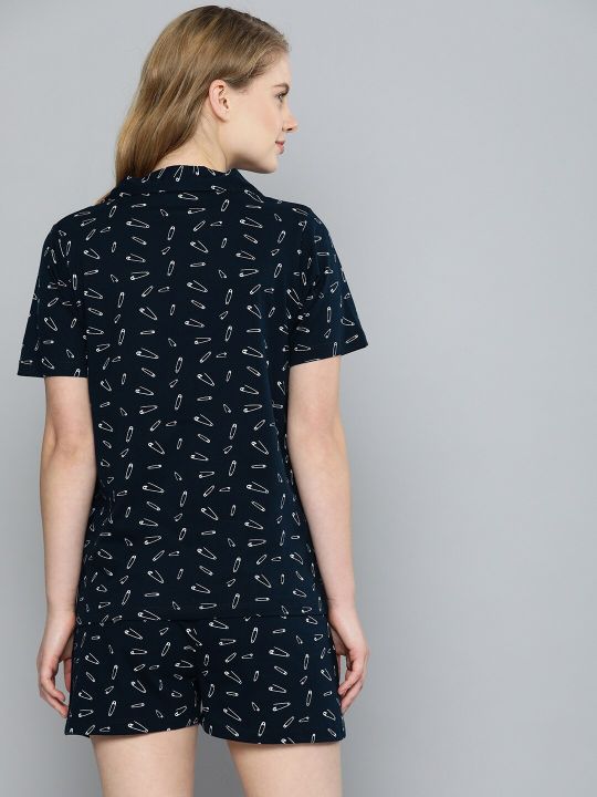 Mast & Harbour Women Navy Blue & White Printed Night suit