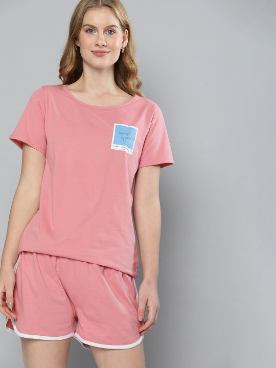 Mast & Harbour Women Pink Solid Night suit