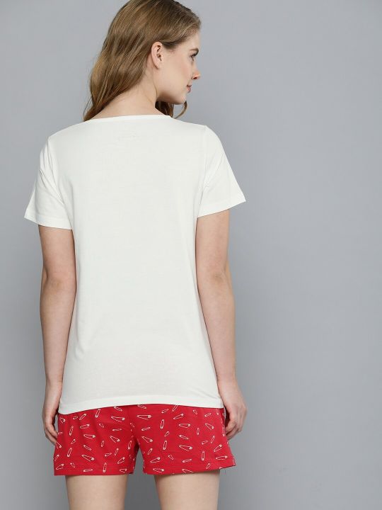 Mast & Harbour Women White & Red Printed Night suit