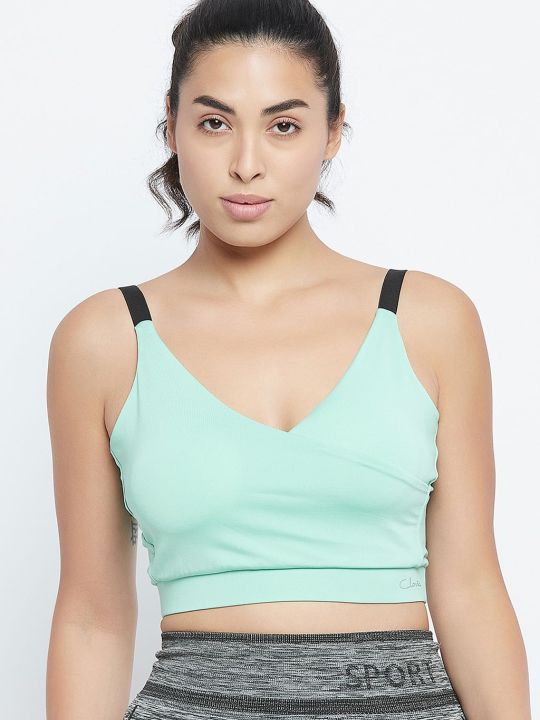Medium Impact Padded Non-Wired Sports Bra in Turquoise Blue with Removable Cups