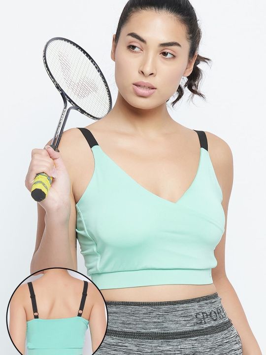 Medium Impact Padded Non-Wired Sports Bra in Turquoise Blue with Removable Cups