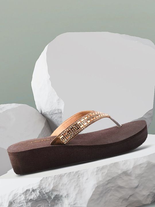 Metro Women Gold-Toned Embellished Wedges