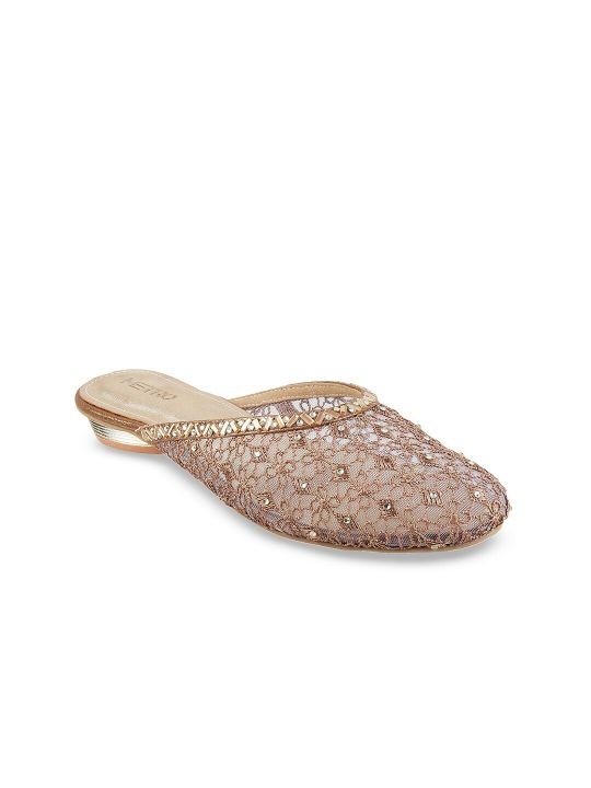 Metro Women Gold-Toned Woven Design Mules