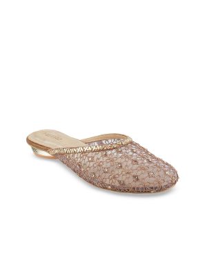 Metro Women Gold-Toned Woven Design Mules