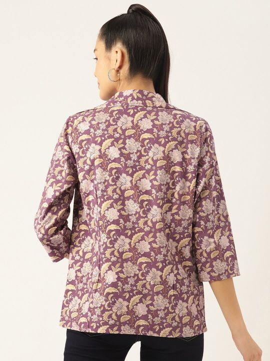 MISRI Women Pure Cotton Floral Printed Blazer