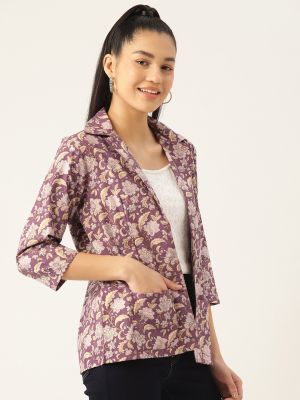 MISRI Women Pure Cotton Floral Printed Blazer