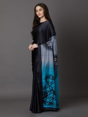 Mitera Black & Blue Poly Crepe Printed Saree