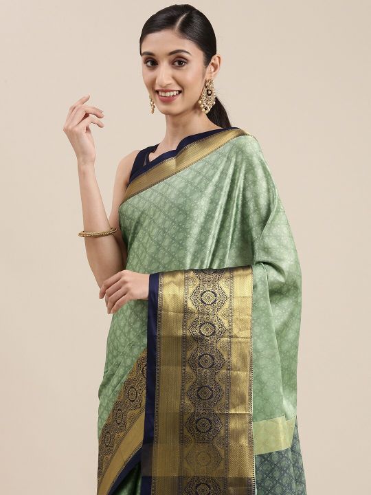 Mitera Green Ethnic Motifs Zari Silk Cotton Banarasi Saree