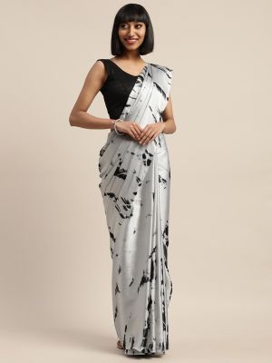 Mitera Grey & Black Ombre Printed Satin Saree