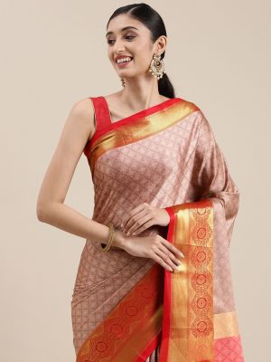 Mitera Pink Ethnic Motifs Zari Silk Cotton Banarasi Saree