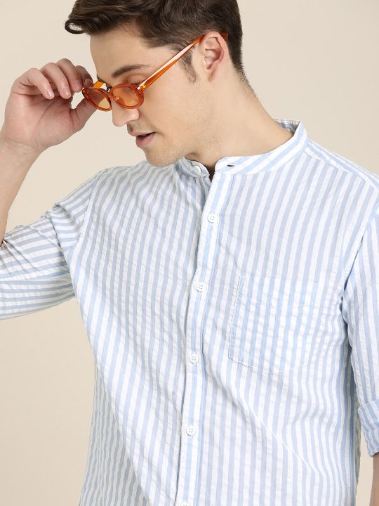 Moda Rapido Men Blue & White Slim Fit Striped Casual Shirt