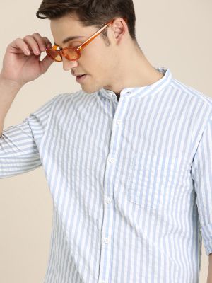 Moda Rapido Men Blue & White Slim Fit Striped Casual Shirt