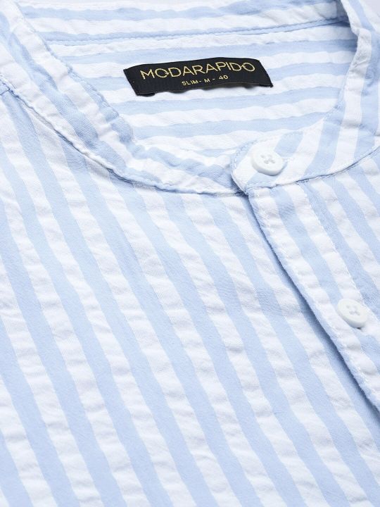 Moda Rapido Men Blue & White Slim Fit Striped Casual Shirt