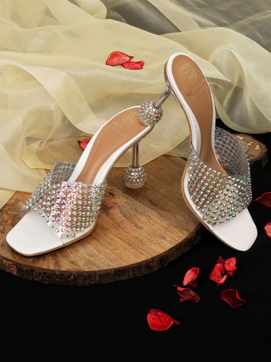 MODA-X Embellished Open Toe Party Block Heels