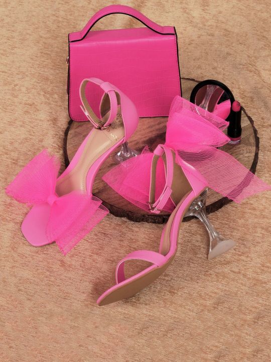 MODA-X Embellished Party Open Toe Block Heels With Bows