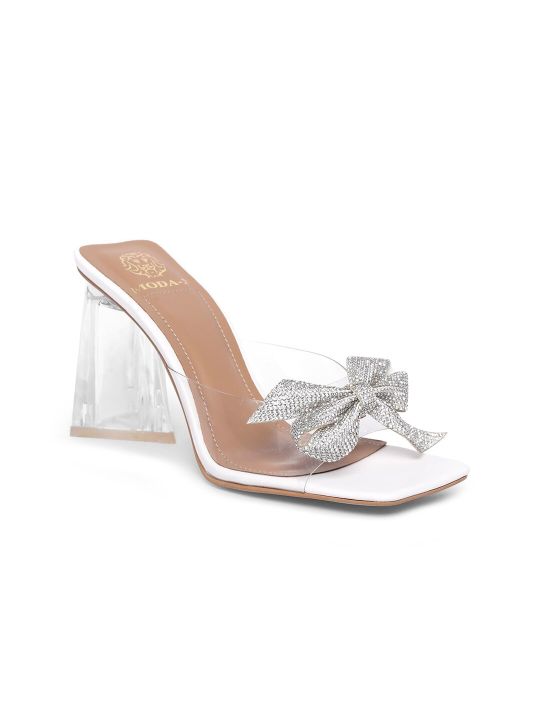MODA-X Transparent Party Open Toe Block Heels With Bows