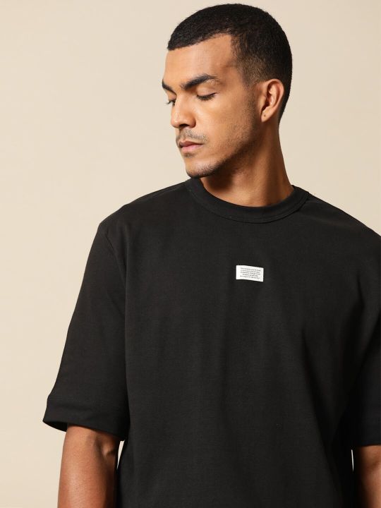 Mr Bowerbird Men Black Pure Cotton Philosophy Crew Neck Oversized Pure Cotton T-shirt