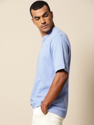 Mr Bowerbird Men Blue Pure Cotton Philosophy Crew Neck Oversized Pure Cotton T-shirt