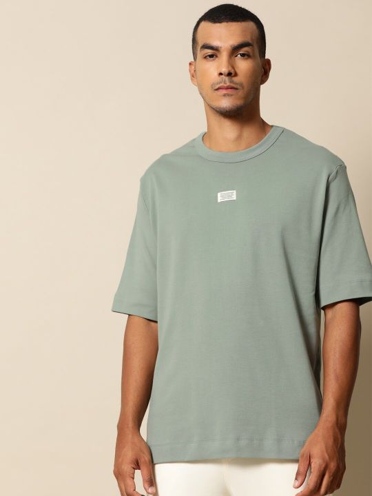 Mr Bowerbird Men Green Pure Cotton Philosophy Crew Neck Oversized Pure Cotton T-shirt