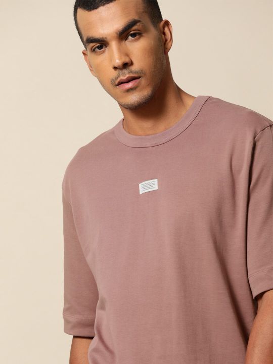 Mr Bowerbird Men Mauve Pure Cotton Philosophy Crew Neck Oversized Pure Cotton T-shirt