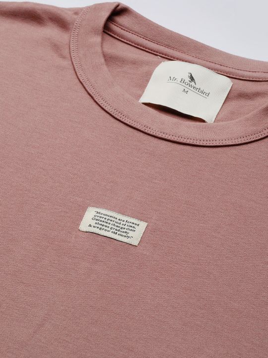 Mr Bowerbird Men Mauve Pure Cotton Philosophy Crew Neck Oversized Pure Cotton T-shirt