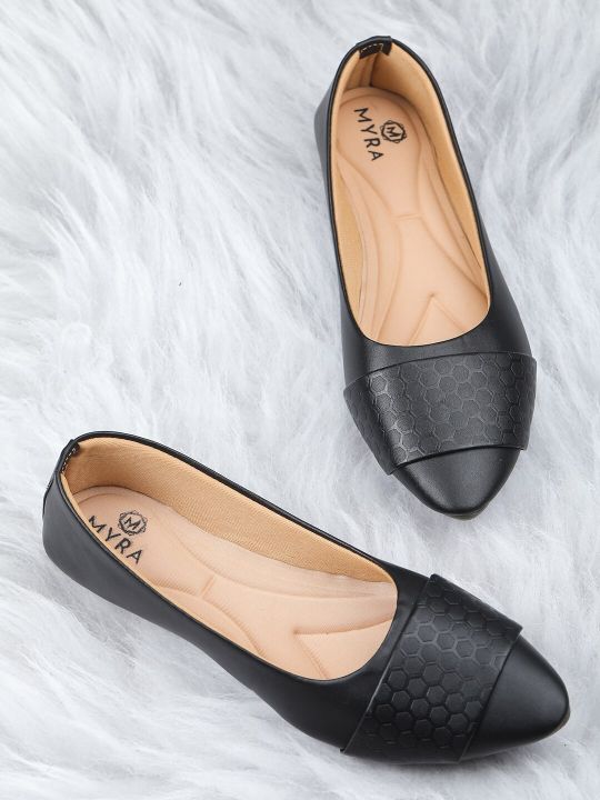 Myra Women Textured Pointed Toe Ballerinas