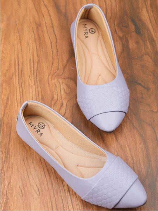 Myra Women Textured Pointed Toe Ballerinas