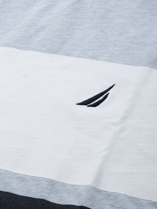 Nautica Men Blue White Colourblocked Pure Cotton T-shirt