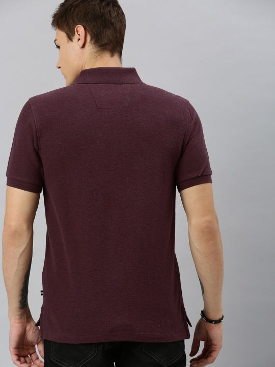 Nautica Men Burgundy Solid Polo Collar Pure Cotton T-shirt