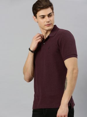 Nautica Men Burgundy Solid Polo Collar Pure Cotton T-shirt